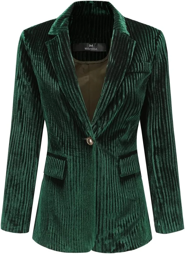 YUNCLOS Womens Velvet Blazer Jacket Slim Fit 1 Button Casual Lapel Office Dress Coat
